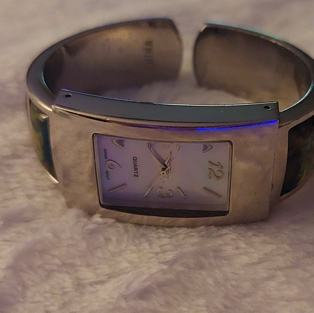 Silver And Green Abalone Shell Rectangular Watch - image 6